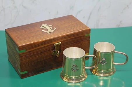 Özel Üretim Hediyelik Geleneksel Dekoratif Sunum Sofra Ahşap Kutulu Pirinç Fincan Seti 4171B