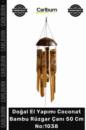 özel üretim doğal el yapımı dekoratif egzotik coconat bambu rüzgar çanı 50 cm no:1038