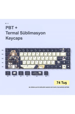 74 Tuşlu PBT Keycaps Çizgi Film Anime Klavye Tuş Takımı Tüm Mekanik - Manyetik Klavyeler ile Uyumludur.