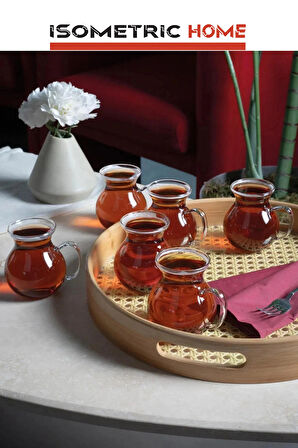 6'lı Keyfi Ala Borosilikat Cam Kulplu Çay Bardağı , Ateşe Temas Edebilen Çay Kupası Bardak