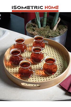 6'lı Keyfi Ala Borosilikat Cam Kulplu Çay Bardağı , Ateşe Temas Edebilen Çay Kupası Bardak