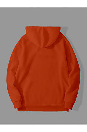 3 İplik Kılıç İskelet Baskılı Kırmızı Kanguru Cepli Kapüşonlu Sweatshirt Hoodie | M