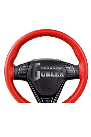 Kırmızı Renk Dikmeli Direksiyon Kılıfı Kırmızı Deri Siyah Ipli Esnek Kokusuz Standart ( 38×10cm )