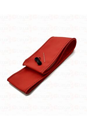 Kırmızı Renk Dikmeli Direksiyon Kılıfı Kırmızı Deri Siyah Ipli Esnek Kokusuz Standart ( 38×10cm )