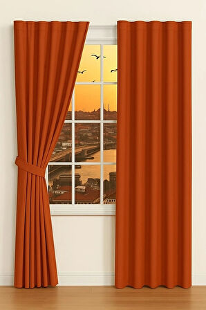 Kiremit Işık Geçirmez Termal Kornişli Blackout Karartm Saten Perde