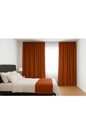 Kiremit Işık Geçirmez Termal Kornişli Blackout Karartm Saten Perde