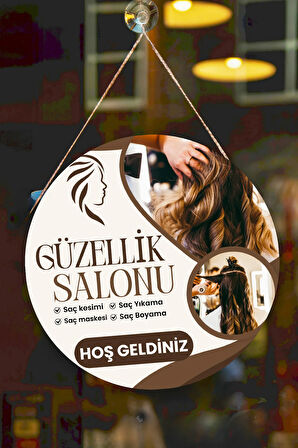 Güzellik Salonu Cam Kapı Pano Karşılama Tabelası, Kadın Kuaför Dükkan Süsü, Askılı Cam Kapı Tablosu