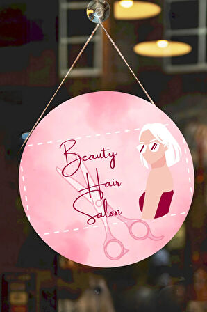 Güzellik Salonu Cam Kapı Pano Karşılama Tabelası, Kadın Kuaför Dükkan Süsü, Askılı Cam Kapı Tablosu