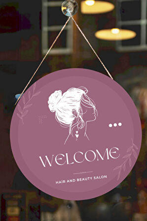 Güzellik Salonu Cam Kapı Pano Karşılama Tabelası, Kadın Kuaför Dükkan Süsü, Askılı Cam Kapı Tablosu