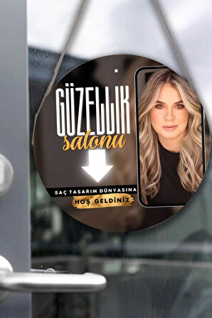 Güzellik Salonu Cam Kapı Pano Karşılama Tabelası, Kadın Kuaför Dükkan Süsü, Askılı Cam Kapı Tablosu