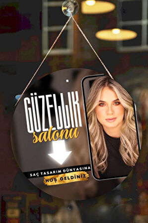 Güzellik Salonu Cam Kapı Pano Karşılama Tabelası, Kadın Kuaför Dükkan Süsü, Askılı Cam Kapı Tablosu