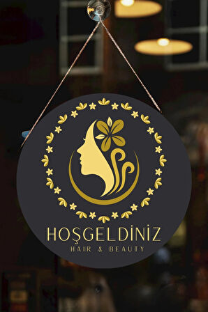 Güzellik Salonu Cam Kapı Pano Karşılama Tabelası, Kadın Kuaför Dükkan Süsü, Askılı Cam Kapı Tablosu