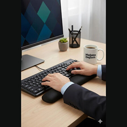 Siyah Klavye Bilek Desteği – 41 cm Ergonomik Sünger Doldurmalı, Kaymaz Tabanlı Klavye Pad / Wrist Rest, Klavye Bilek Desteği