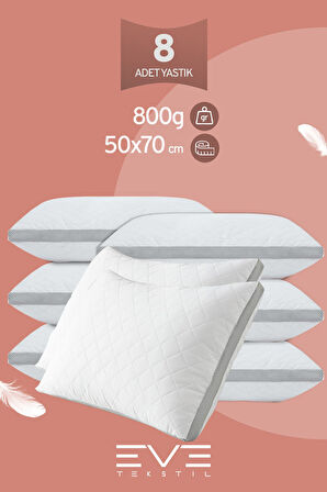 8 Adet Klimax Serisi Kılıflı Fermuarlı Klimali Antialerjik Silikon Elyaf Yastık 50x70cm 900 gr