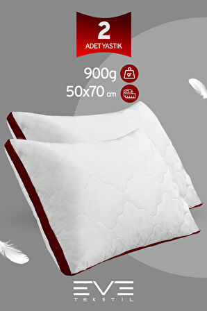 2 Adet Bordo Serisi Kılıflı Fermuarlı Klimali Antialerjik Silikon Nano Elyaf Yastık 50x70cm 