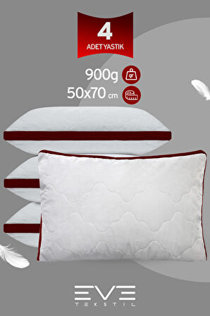 4 Adet Bordo Serisi Kılıflı Fermuarlı Klimali Antialerjik Silikon Nano Elyaf Yastık 50x70cm 