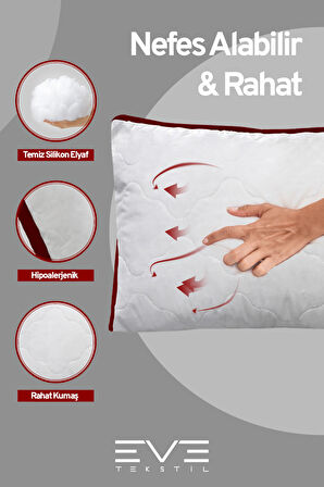4 Adet Bordo Serisi Kılıflı Fermuarlı Klimali Antialerjik Silikon Nano Elyaf Yastık 50x70cm 