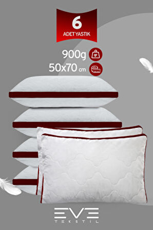 6 Adet Bordo Serisi Kılıflı Fermuarlı Klimali Antialerjik Silikon Nano Elyaf Yastık 50x70cm 
