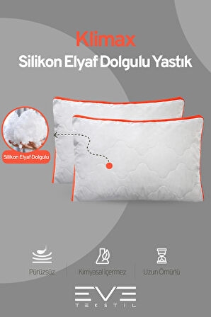 2 Adet Klimax Turuncu Serisi Kılıflı Fermuarlı Klimali Antialerjik Silikon Nano Elyaf Yastık 50x70cm 