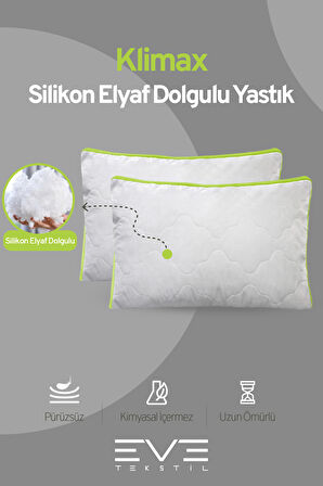 2 Adet Klimax Yeşil Serisi Kılıflı Fermuarlı Klimali Antialerjik Silikon Nano Elyaf Yastık 50x70cm 