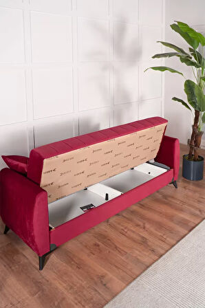 Linda Üç Kişilik Kanepe Yüksek Ayaklı Bordo