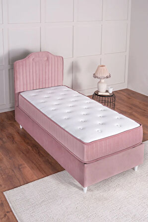 Royal Lux Sandıklı Baza Başlık Paket Yaylı Pedli Yatak Seti Pembe