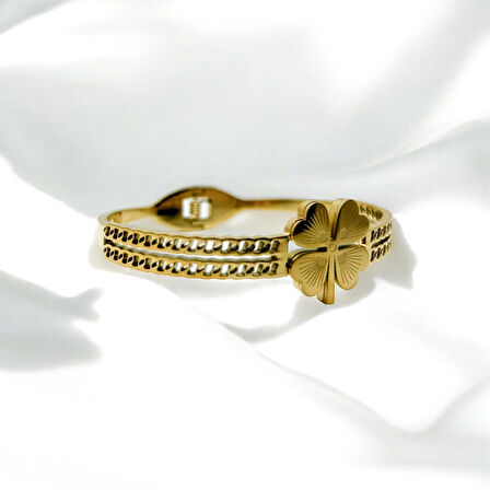 Vintage Gonca Yaprak Model Gold Kelepçe