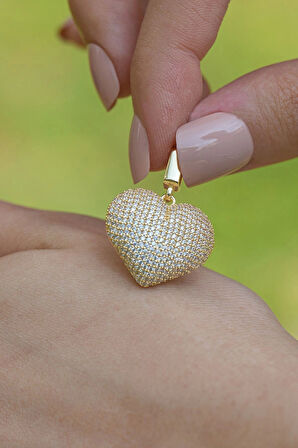 Taşlı Kalp Altın Kolye Ucu