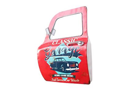 Dekoratif Classic Garage Temalı Kırmızı Araba Kapısı Ayna