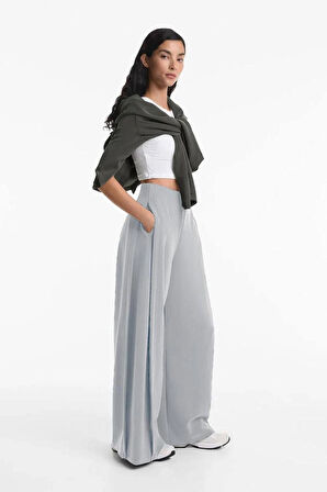 Kadın yan pileli bolpaça gri pantolon