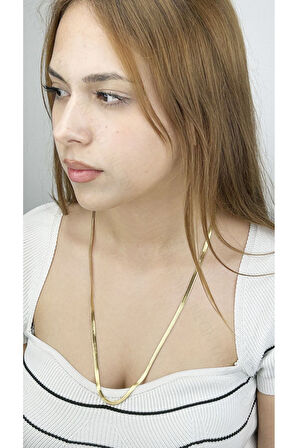 Italyan Zinciri, Paslanmaz Çelik Kolye 23, Altın Renk, Uzun 66cm