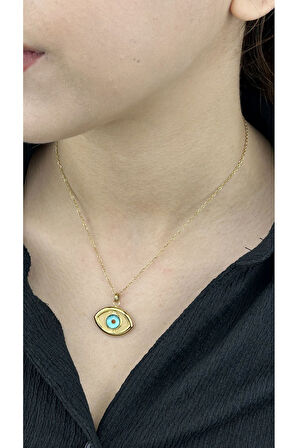 Göz Figürlü, Paslanmaz Çelik Kolye 30, Altın Renk
