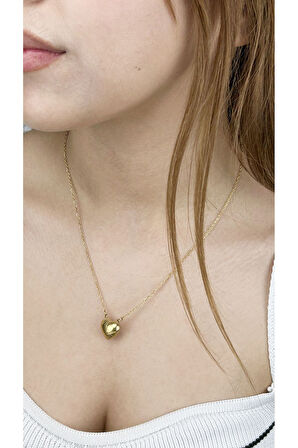 Kalp Figürlü, Paslanmaz Çelik Kolye 34, Altın Renk