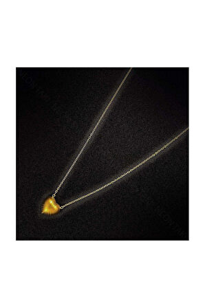 Kalp Figürlü, Paslanmaz Çelik Kolye 34, Altın Renk