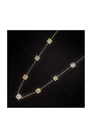 Zirkon Taşlı, Paslanmaz Çelik Kolye 83, Altın Renk