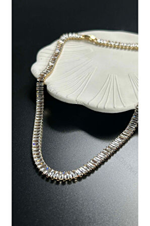 Su Yolu, Zirkon Taşlı, Paslanmaz Çelik Kolye 105, Altın Renk