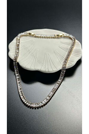 Su Yolu, Zirkon Taşlı, Paslanmaz Çelik Kolye 105, Altın Renk