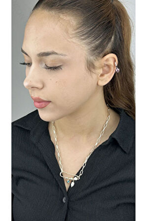 Çengel, Nazar, Kalp, Incili, Paslanmaz Çelik Kolye 109, Altın Renk