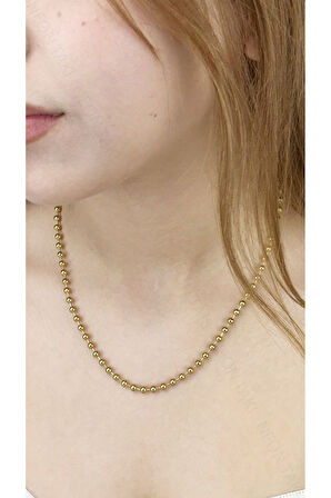 Top Zincir, Kombin Model, Paslanmaz Çelik Kolye 117, Altın Renk Uzunluk 46cm