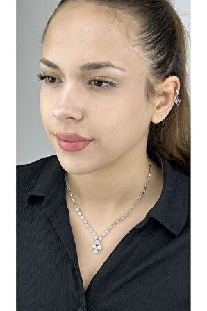 Su Yolu, Zirkon Taşlı, Kolye 207, Gümüş Renk