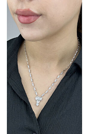 Su Yolu, Zirkon Taşlı Kolye 208, Gümüş Renk