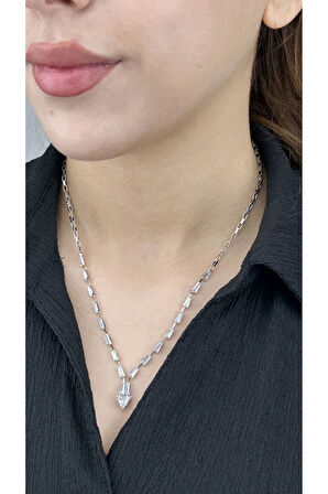 Su Yolu, Zirkon Taşlı, Kolye 209, Gümüş Renk