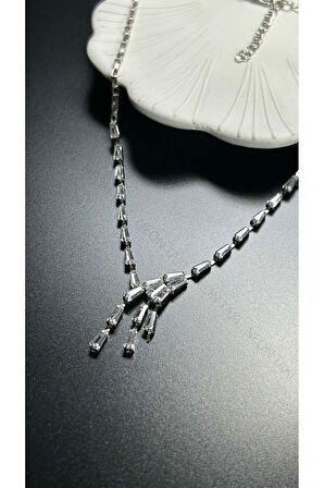 Su Yolu, Zirkon Taşlı, Kolye 211, Gümüş Renk