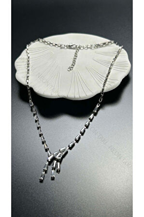 Su Yolu, Zirkon Taşlı, Kolye 211, Gümüş Renk