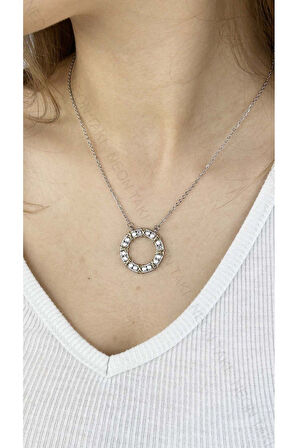 Xxx Xo, Zirkon Taşlı, Paslanmaz Çelik Kolye 215, Gümüş Renk, Figür Altın Renk