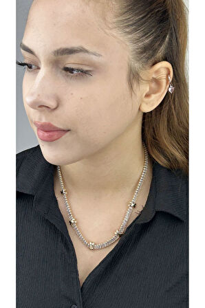 Xo Figürlü, Zirkon Taşlı, Su Yolu, Paslanmaz Çelik Kolye 223, Altın Renk