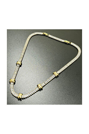 Xo Figürlü, Zirkon Taşlı, Su Yolu, Paslanmaz Çelik Kolye 223, Altın Renk