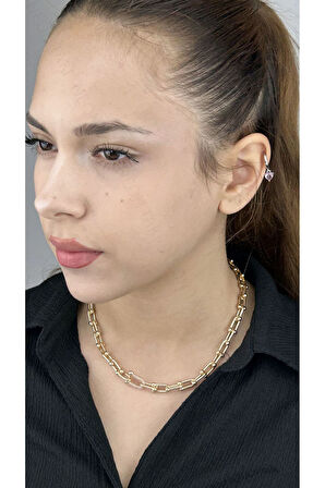 Xxx Orta Halkası Zirkon Taşlı Paslanmaz Çelik Kolye 226, 14 Ayar Altın Renk