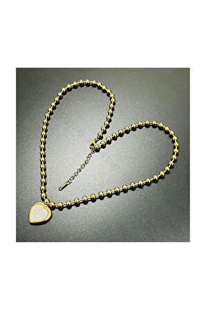 Xxx Top Zincirli, Sedefli Kalpli, Paslanmaz Çelik Kolye 232, Altın Renk