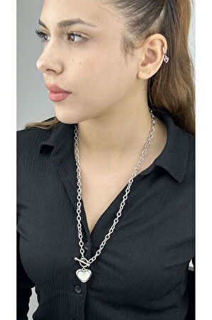 Xxx Beyaz Sedefli Kalp Figürlü, Uzun, Paslanmaz Çelik Kolye 237, Gümüş Renk